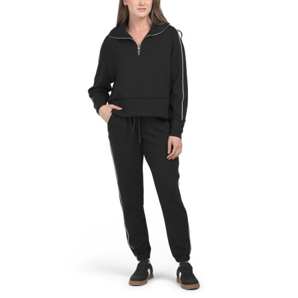YOGALICIOUS Black 2pc Half Zip Pullover And Scuba Joggers Set